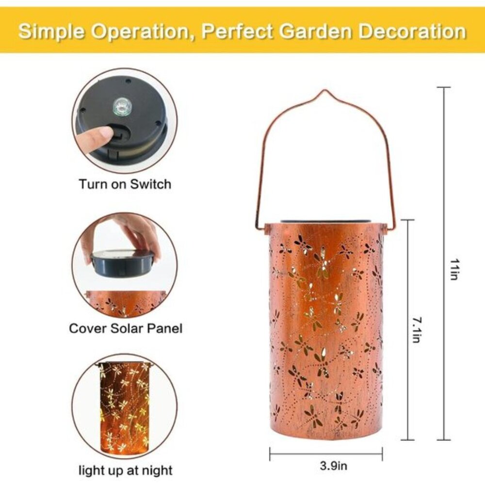 New Solar Lanterns Outdoor Waterproof Dragonfly Metal LED Lights for Garden - Picture 7 of 7